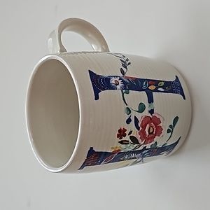 Anthropologie x Starla M. Halfmann Letter "H" Monogram Ceramic Floral Coffee Mug